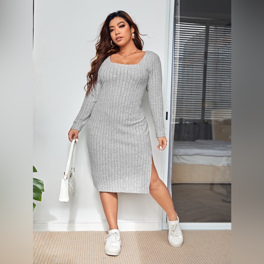 SHEIN CURVE Gray Split Hem Dress (1X)